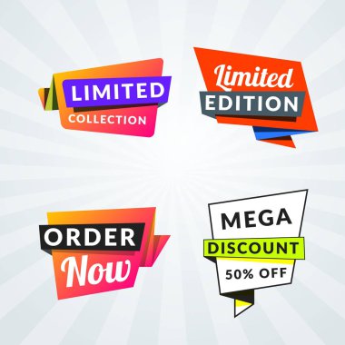 Satış afiş ve etiketleri kümesi. Promosyon için tasarım öğeleri. Vektör çizim