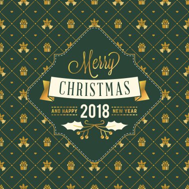 Vintage Noel tebrik kartı. Tipografik retro tasarım sorunsuz arka plan üzerinde. Vektör çizim