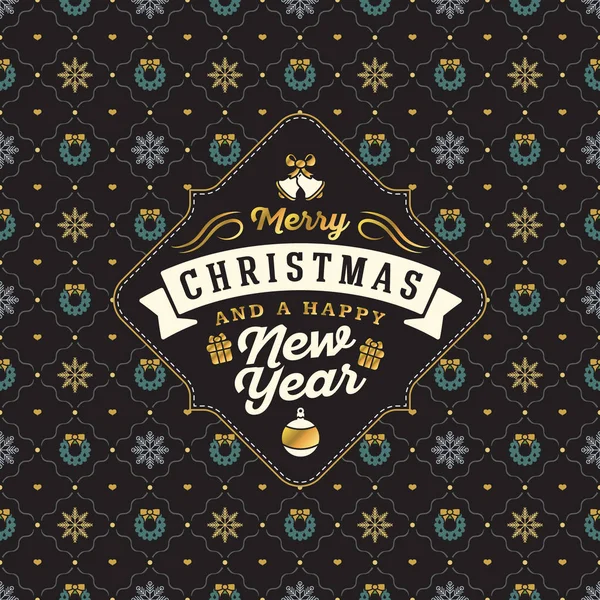 ビンテージ クリスマス グリーティング カード。シームレスな背景に文字体裁のレトロなデザイン。ベクトル図 — ストックベクタ