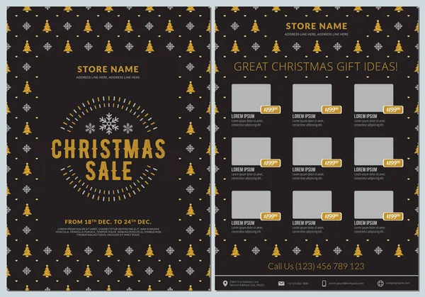 Kerstmis verkoop Catalogus ontwerp. Business flyer-sjabloon. Vintage badge met winter achtergrond — Stockvector