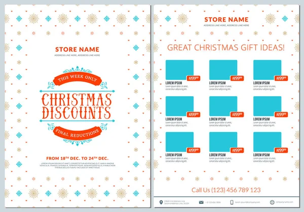 Kerstmis verkoop Catalogus ontwerp. Business flyer-sjabloon. Vintage badge met winter achtergrond — Stockvector