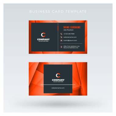 Yaratıcı ve temiz çift taraflı kartvizit vektör arka plan şablonu. Kırmızı ve siyah renk teması. Düz tasarım vektör mockup. İleti örneği tasarım