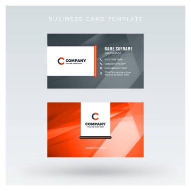 Yaratıcı ve temiz çift taraflı kartvizit vektör arka plan şablonu. Kırmızı ve siyah renk teması. Düz tasarım vektör mockup. İleti örneği tasarım