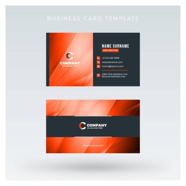 Yaratıcı ve temiz çift taraflı kartvizit vektör arka plan şablonu. Kırmızı ve siyah renk teması. Düz tasarım vektör mockup. İleti örneği tasarım