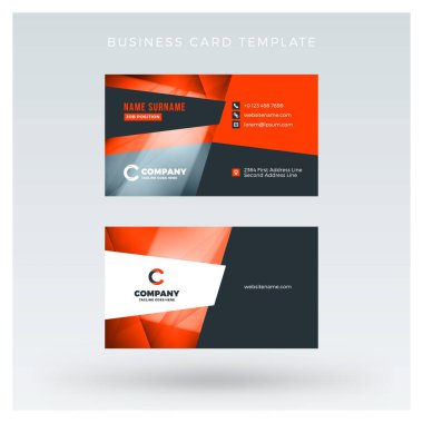 Yaratıcı ve temiz çift taraflı kartvizit vektör arka plan şablonu. Kırmızı ve siyah renk teması. Düz tasarım vektör mockup. İleti örneği tasarım