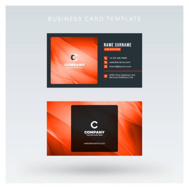 Yaratıcı ve temiz çift taraflı kartvizit vektör arka plan şablonu. Kırmızı ve siyah renk teması. Düz tasarım vektör mockup. İleti örneği tasarım