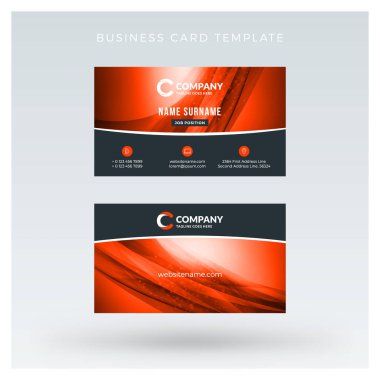 Yaratıcı ve temiz çift taraflı kartvizit vektör arka plan şablonu. Kırmızı ve siyah renk teması. Düz tasarım vektör mockup. İleti örneği tasarım