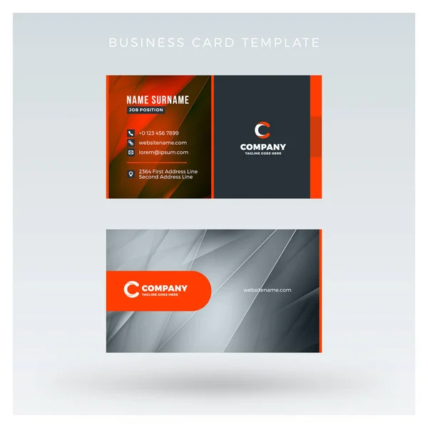 Creative and clean double-sided business card vector template with abstract background. Red and black color theme. Flat design vector mockup. Stationery design — Stock Vector