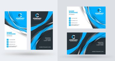 Çift taraflı yaratıcı kartvizit şablonu. Dikey ve yatay yönlendirme. Yatay ve dikey düzen. Vektör çizim