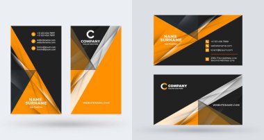 Çift taraflı yaratıcı kartvizit şablonu. Dikey ve yatay yönlendirme. Yatay ve dikey düzen. Vektör çizim