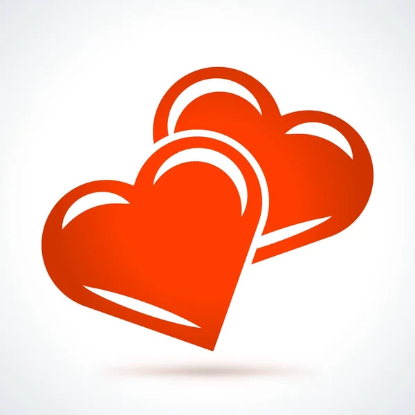 Dos corazones rojos. Día de San Valentín elemento de diseño de vectores. Amor, boda o citas símbolo decorativo romántico — Vector de stock