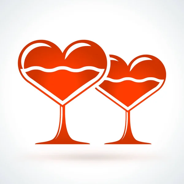 Два бокала в форме сердца. Элемент векторного дизайна Дня святого Валентина. Любовь, свадьба или свидание романтический декоративный символ — стоковый вектор