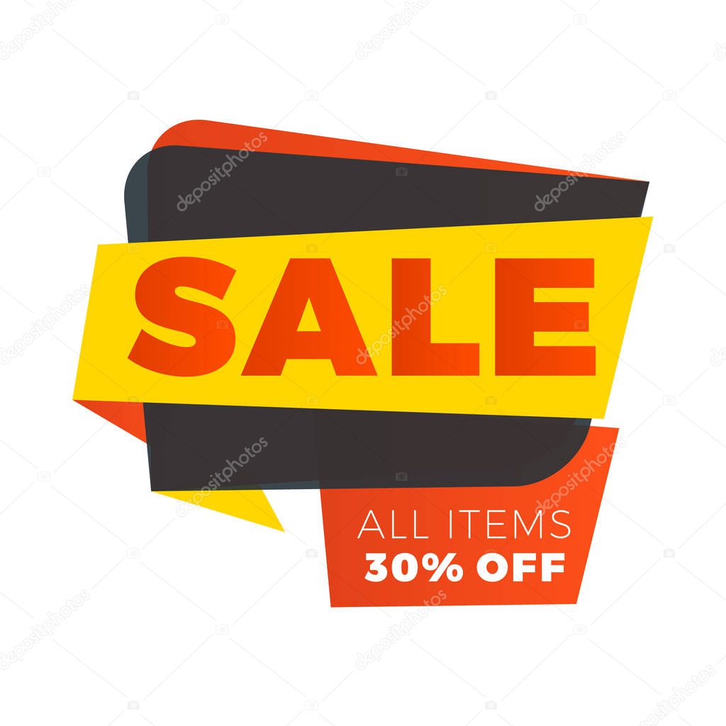 Sale bunner template. Vector design element for your promotion. Red, yellow and black color theme. Rounded speech bubble
