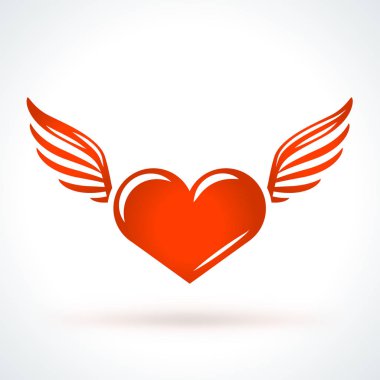Kırmızı kalp kanatlı. St Sevgililer günü vektör tasarım öğesi. Aşk, düğün ya da romantik dekoratif sembolü dating