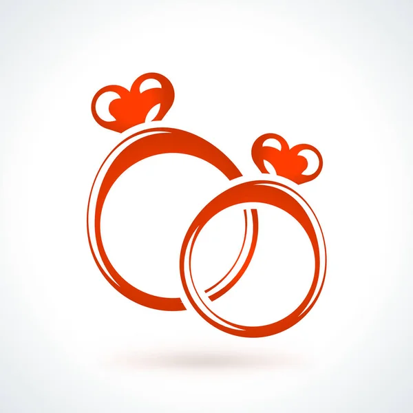 Two red wedding rings. St. Valentines Day vector design element. Love, wedding or dating romantic decorative symbol — Stock Vector