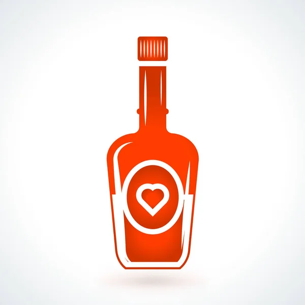 Fles wijn. St. Valentijnsdag vector ontwerpelement. Liefde, huwelijk of dating romantische decoratieve symbool — Stockvector