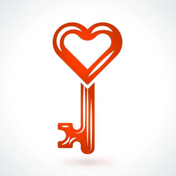 Llave en forma de corazón. Día de San Valentín elemento de diseño de vectores. Amor, boda o citas símbolo decorativo romántico — Vector de stock