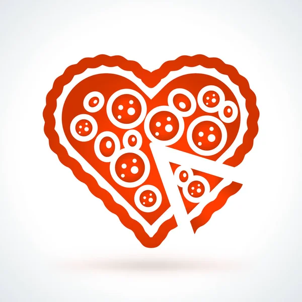 Heart shaped pizza. St. Valentines Day vector design element. Love, wedding or dating romantic decorative symbol — Stock Vector