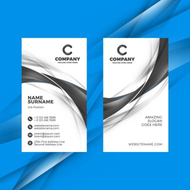 Dikey çift taraflı yazılmış kartvizit şablonu. Vektör çizim. İleti örneği tasarım