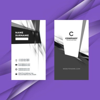 Dikey çift taraflı yazılmış kartvizit şablonu. Vektör çizim. İleti örneği tasarım