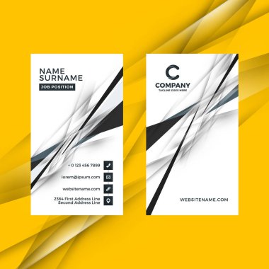Dikey çift taraflı yazılmış kartvizit şablonu. Vektör çizim. İleti örneği tasarım
