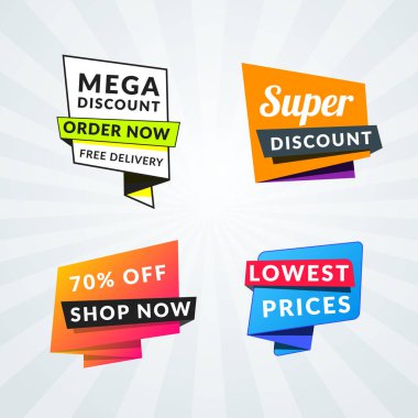 Satış afiş ve etiketleri kümesi. Promosyon için tasarım öğeleri. Vektör çizim