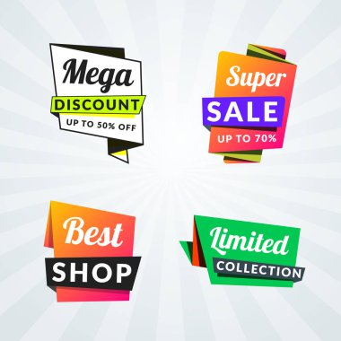 Satış afiş ve etiketleri kümesi. Promosyon için tasarım öğeleri. Vektör çizim