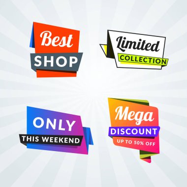 Satış afiş ve etiketleri kümesi. Promosyon için tasarım öğeleri. Vektör çizim