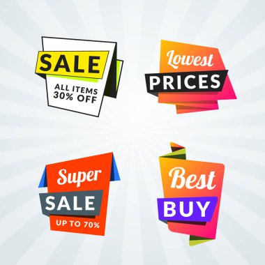 Satış afiş ve etiketleri kümesi. Promosyon için tasarım öğeleri. Vektör çizim