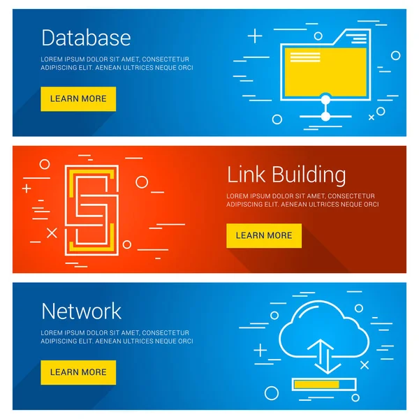 Base de données. Link Building. Réseau. Illustration de design plat Line Art. Concepts de bannières Web vectorielles — Image vectorielle