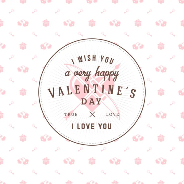 Happy Valentines Day typography greeting card. Vector design template with seamless background and romantic signs — Stock Vector