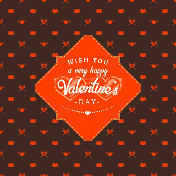 Happy Valentines Day typography greeting card. Vector design template with seamless background and romantic signs — Stock Vector