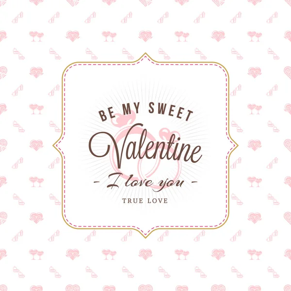 幸せなバレンタインデーのタイポグラフィのグリーティング カード。シームレスな背景とロマンチックな兆候ベクター デザイン テンプレート — ストックベクタ