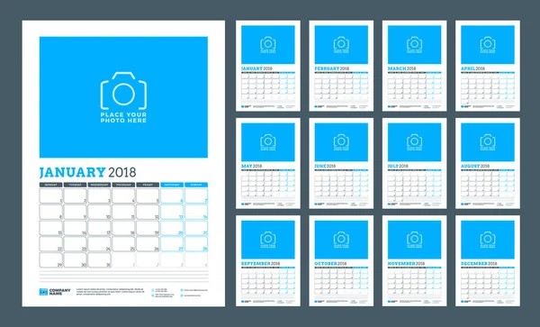 Kalenderplaner für 2018 Jahr. Die Woche beginnt am Montag. Vektor Design Druckvorlage — Stockvektor