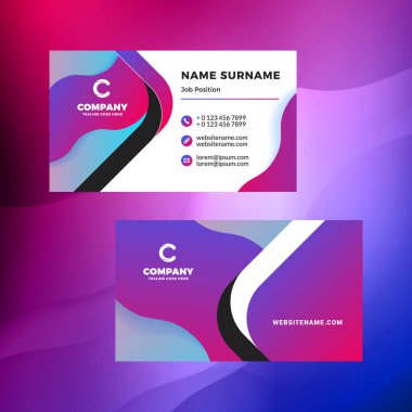 Çift taraflı yatay kartvizit şablon arka plan ile. Canlı degradeler. Vektör mockup çizim. İleti örneği tasarım