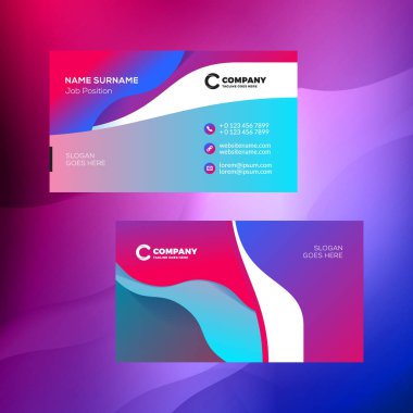 Çift taraflı yatay kartvizit şablon arka plan ile. Canlı degradeler. Vektör mockup çizim. İleti örneği tasarım