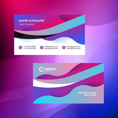 Çift taraflı yatay kartvizit şablon arka plan ile. Canlı degradeler. Vektör mockup çizim. İleti örneği tasarım