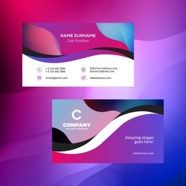 Çift taraflı yatay kartvizit şablon arka plan ile. Canlı degradeler. Vektör mockup çizim. İleti örneği tasarım