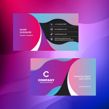 Çift taraflı yatay kartvizit şablon arka plan ile. Canlı degradeler. Vektör mockup çizim. İleti örneği tasarım