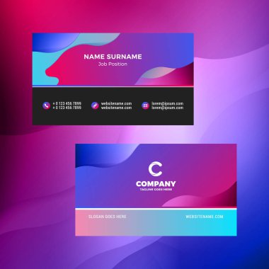 Çift taraflı yatay kartvizit şablon arka plan ile. Canlı degradeler. Vektör mockup çizim. İleti örneği tasarım