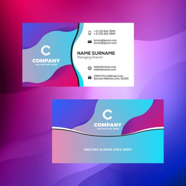 Çift taraflı yatay kartvizit şablon arka plan ile. Canlı degradeler. Vektör mockup çizim. İleti örneği tasarım