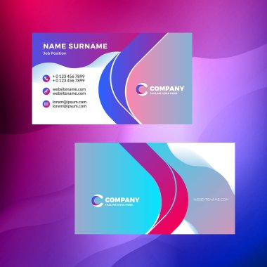 Çift taraflı yatay kartvizit şablon arka plan ile. Canlı degradeler. Vektör mockup çizim. İleti örneği tasarım