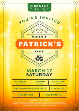 Saint Patricks günü kutlama. Tipografi poster ya da parti flyer şablonu. Vintage bira Etiket ışık efektleri ile altın zemin üzerine