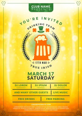 Saint Patricks günü kutlama. Tipografi poster ya da parti flyer şablonu. Vintage bira Etiket ışık efektleri ile altın zemin üzerine