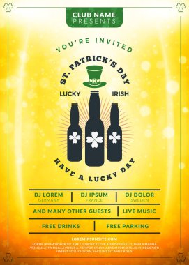 Saint Patricks günü kutlama. Tipografi poster ya da parti flyer şablonu. Vintage bira Etiket ışık efektleri ile altın zemin üzerine