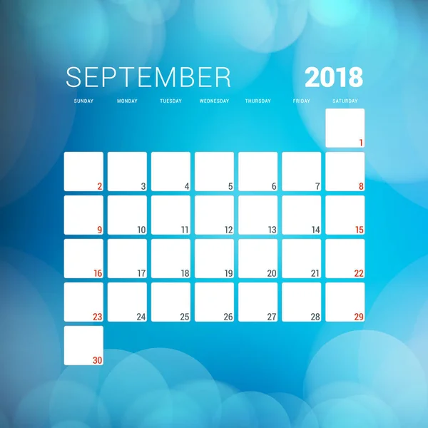 Settembre 2018. Modello di progettazione calendario pianificatore con sfondo astratto. La settimana inizia la domenica — Vettoriale Stock