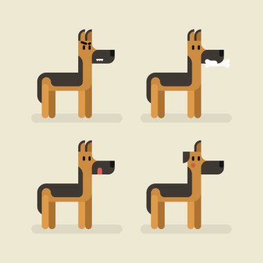 Şirin komik köpek çoban köpeği ile farklı duygular ayarlayın. Ayakta, yeme, kızgın, utanç, merak