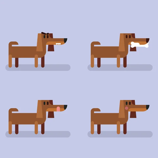 Cute engraçado cão dachshund definido com emoções diferentes. De pé, comendo, com raiva, vergonha, curiosidade — Vetor de Stock