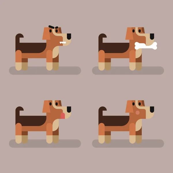 Cute engraçado cão beagle definido com emoções diferentes. De pé, comendo, com raiva, vergonha, curiosidade — Vetor de Stock