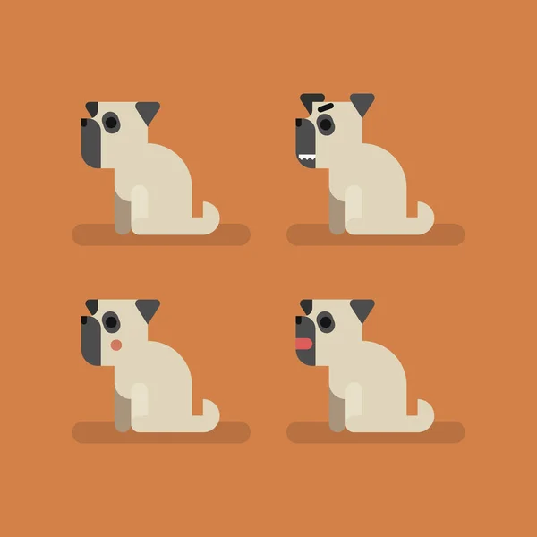 Şirin komik köpek pug farklı duyguları ile ayarlayın. Oturma, yemek, kızgın, utanç, merak — Stok Vektör